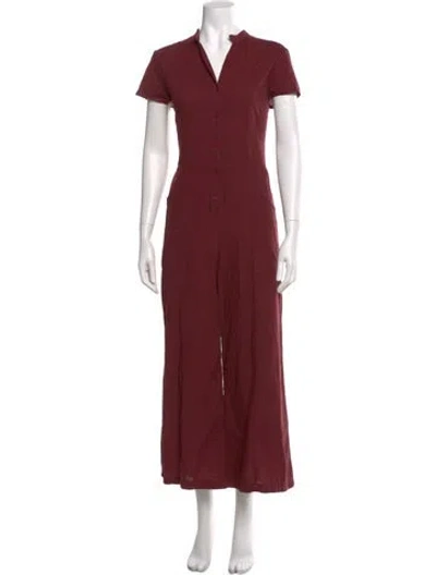 Pre-owned Lacausa V-neck Jumpsuit In Burgundy