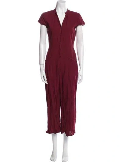 Pre-owned Lacausa V-neck Jumpsuit In Burgundy