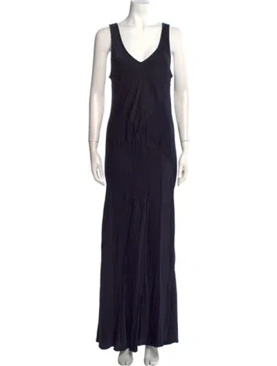 Pre-owned Lacausa V-neck Long Dress In Blue