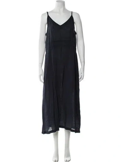 Pre-owned Lacausa V-neck Long Dress In Blue