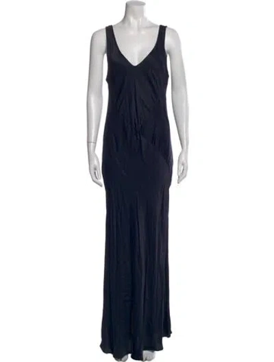 Pre-owned Lacausa V-neck Long Dress In Blue
