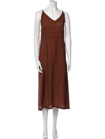 Pre-owned Lacausa V-neck Long Dress In Brown