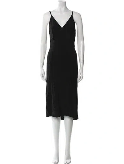 Pre-owned Lacausa V-neck Midi Length Dress In Black