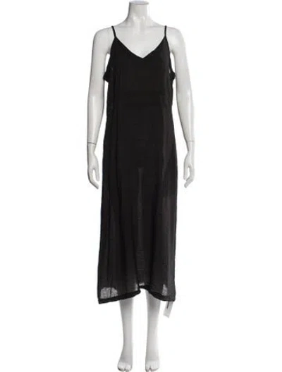Pre-owned Lacausa V-neck Midi Length Dress In Black