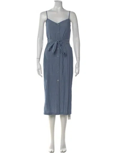 Pre-owned Lacausa V-neck Midi Length Dress In Blue