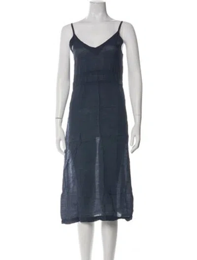 Pre-owned Lacausa V-neck Midi Length Dress In Blue