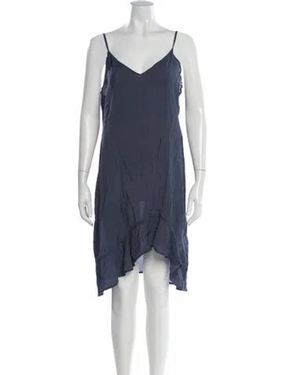 Pre-owned Lacausa V-neck Midi Length Dress In Blue