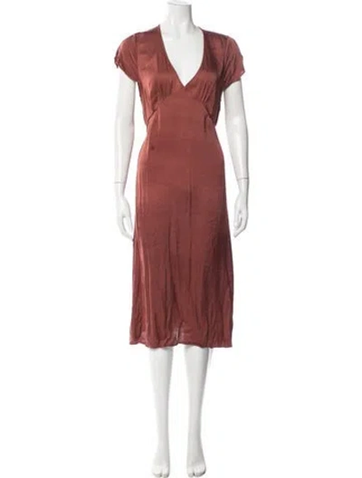 Pre-owned Lacausa V-neck Midi Length Dress In Brown