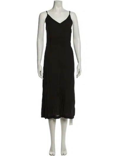 Pre-owned Lacausa V-neck Midi Length Dress In Green