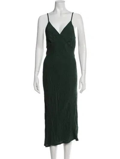 Pre-owned Lacausa V-neck Midi Length Dress In Green