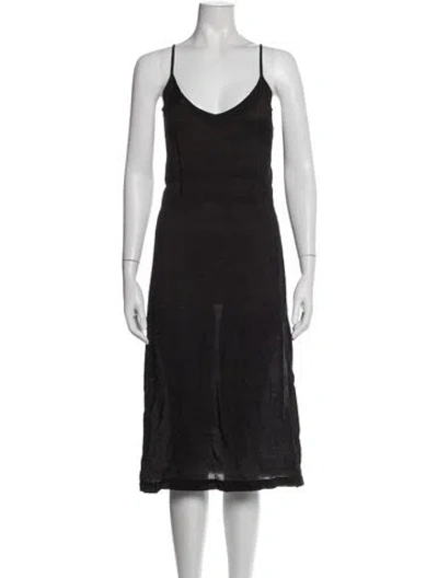 Pre-owned Lacausa V-neck Midi Length Dress In Grey