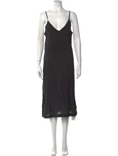 Pre-owned Lacausa V-neck Midi Length Dress In Grey