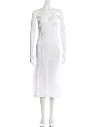 Pre-owned Lacausa V-neck Midi Length Dress In White