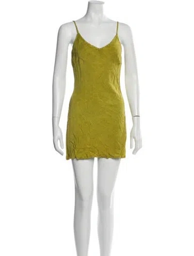 Pre-owned Lacausa V-neck Mini Dress In Green