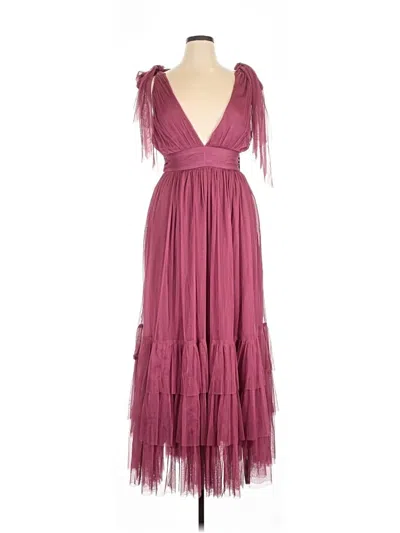 Lace & Beads Madison Tulle Bow Shoulder Plunge Neck Maxi Dress In Pink