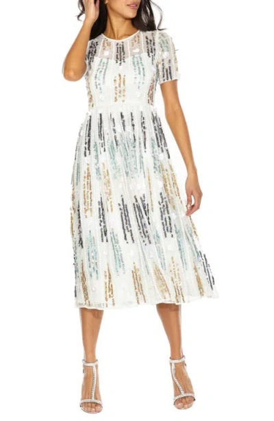 Lace & Beads Crichet Sequin Midi Dress In White