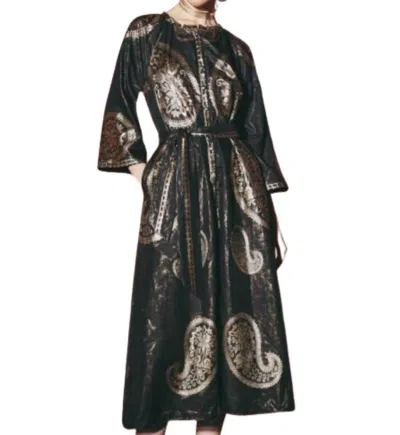 Lace Tea Length Dress In Black/gold