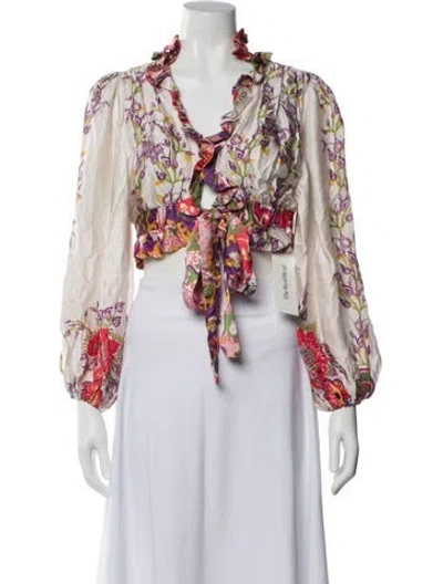 Pre-owned Lace The Label Floral Print V-neck Crop Top In Multi