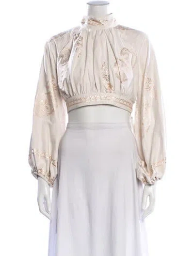 Pre-owned Lace The Label Lace Pattern Mock Neck Crop Top In Neutral