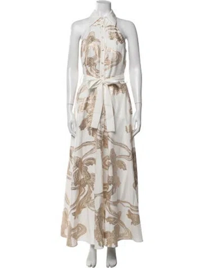 Pre-owned Lace The Label Patterned Long Dress In Neutrals