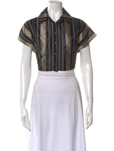 Pre-owned Lace The Label Patterned Short Sleeve Crop Top In Black