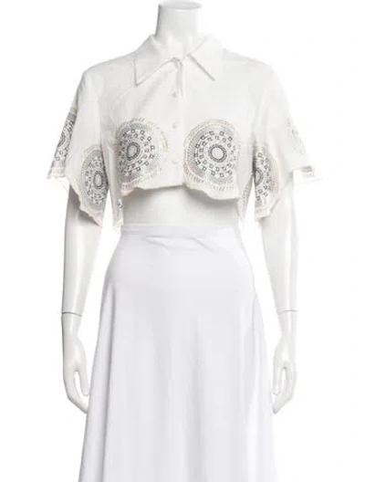 Pre-owned Lace The Label Patterned Short Sleeve Crop Top In White