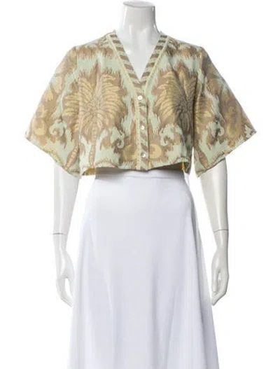 Pre-owned Lace The Label Patterned V-neck Crop Top In Multi