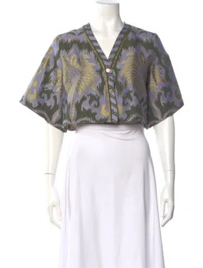Pre-owned Lace The Label Patterned V-neck Crop Top In Multi