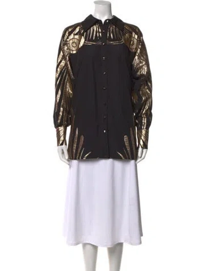 Pre-owned Lace The Label Printed Long Sleeve Button-up Top In Black