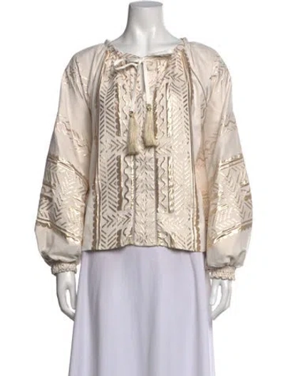 Pre-owned Lace The Label Printed Tie Neck Top In Neutrals