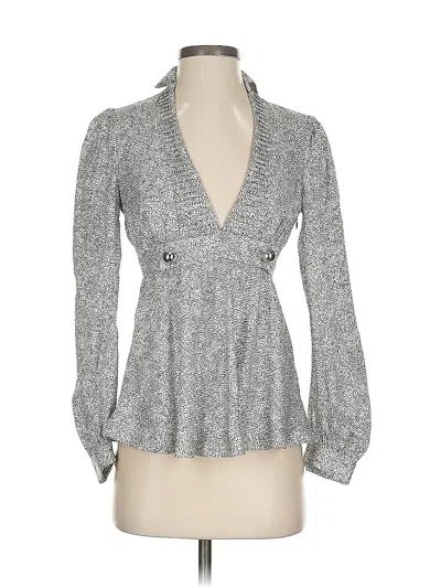 Pre-owned Lacey Parker Long Sleeve Silk Top Silver Plunge Neckline Tops