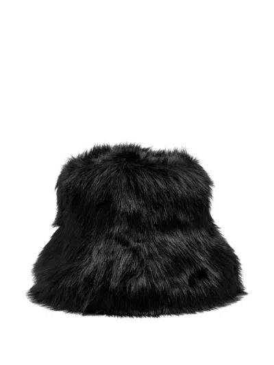 Lack Of Color Faux-fur Bucket Hat In Black