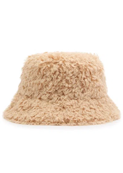 Lack Of Color Fluffy Faux Shearling Bucket Hat In Beige