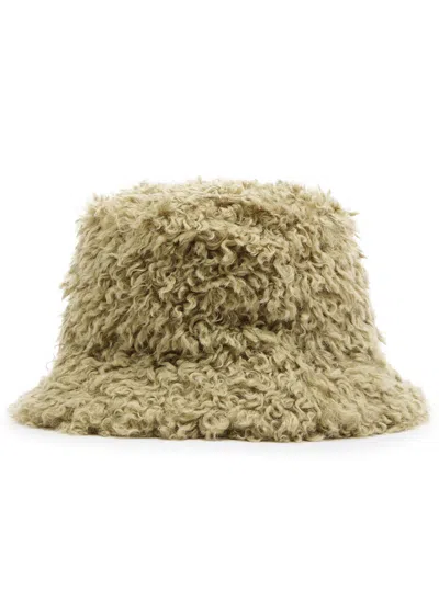 Lack Of Color Fluffy Faux Shearling Bucket Hat In Sage