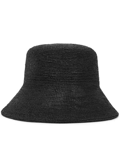 Lack Of Color Inca Black Raffia Straw Bucket Hat