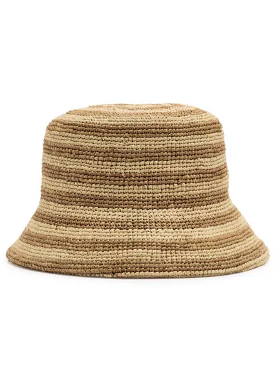 Lack Of Color Inca Striped Raffia Bucket Hat In Moca