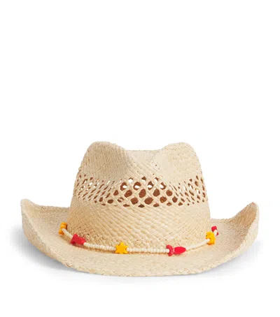 Lack Of Color Raffia Bead-embellished Cowboy Hat In Neutral