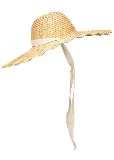 Lack Of Color Scalloped Dolce Wide-brim Straw Hat In Yellow