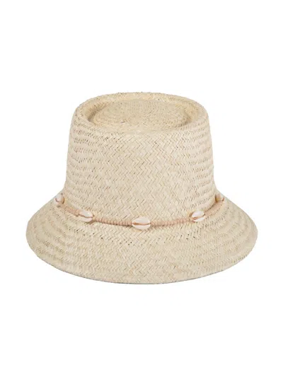 Lack Of Color Women's Seashell-embellished Straw Bucket Hat In Neutral