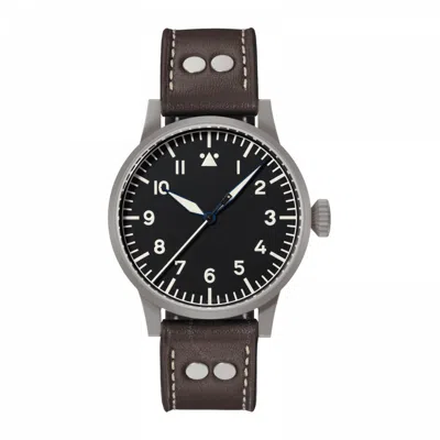 Laco Pilot Watch Original Automatic Black Dial Men's Watch 861748 In Brown/silver Tone/black
