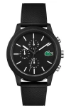 Lacoste Men's Chronograph L.12.12 Black Silicone Strap Watch 44mm Women's Shoes In Black