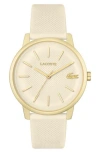 Lacoste Men's L 12.12 Gold-tone Silicone Strap Watch 42mm In White