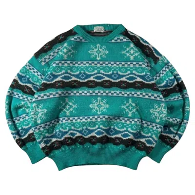 Pre-owned Lacoste 1990s Vintage  Argyle Knit Nordic Winter Jumper Sweater In Blue