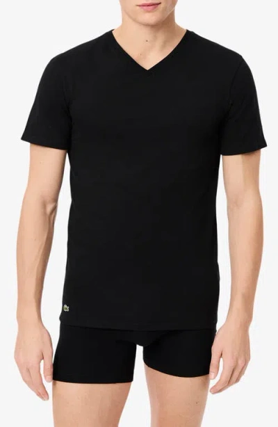 Lacoste 3-pack Cotton V-neck T-shirts In Black
