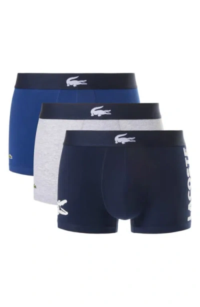 Lacoste 3-pack Stretch Cotton Boxer Briefs In Navy Blue/white