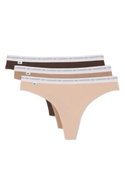 Lacoste 3-pack Stretch Cotton Thongs In Neutral