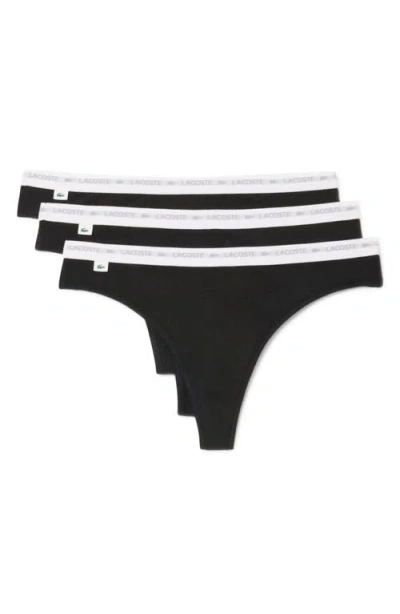 Lacoste 3-pack Stretch Cotton Thongs In Black