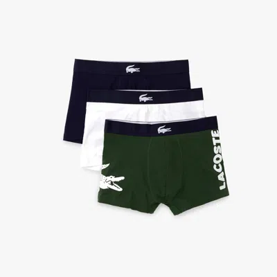 Lacoste 3-pack Stretch Cotton Trunks - Xl In Green
