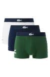 Lacoste 3-pack Stretch Cotton Trunks In Green