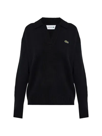 Lacoste 3d Cashmere Knit Polo-collar Sweater In Black